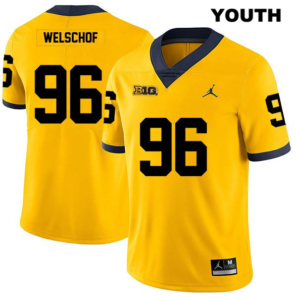 Youth NCAA Michigan Wolverines Julius Welschof #96 Yellow Jordan Brand Authentic Stitched Legend Football College Jersey GQ25U20LY